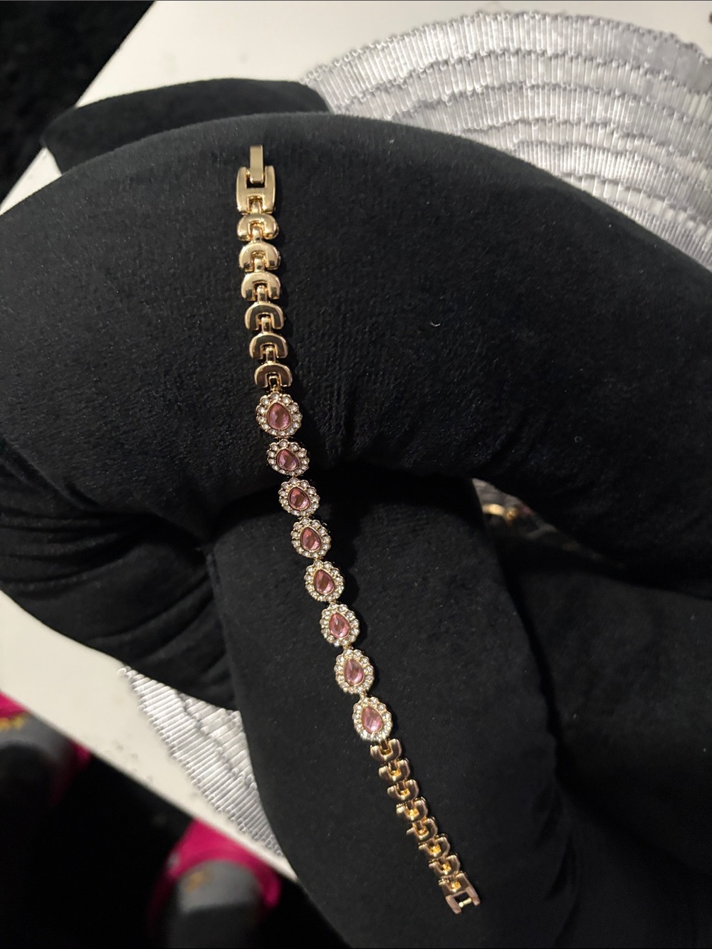 Gold-Plated Bracelet with Pink Gemstone Accents